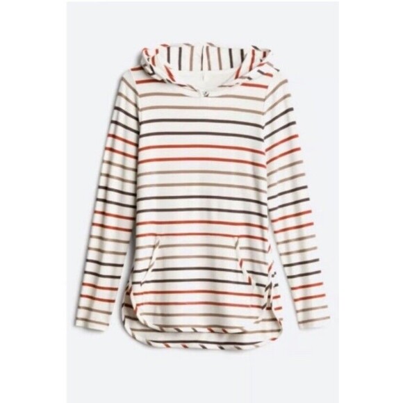 Market‎ & Spruce Knit Terry Hooded Top Cream Striped Size L NWT - Picture 1 of 7